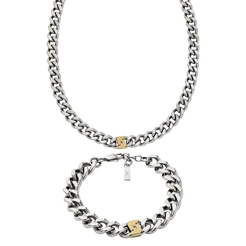 EMPORIO ARMANI Men's Two-Tone Stainless Steel Necklace and Bracelet, Set