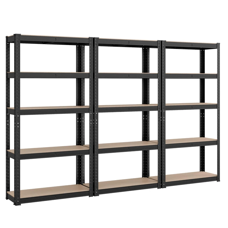SONGMICS 5-Tier Heavy-Duty Shelving Units, Steel Shelving Units for Storage, Boltless Assembly, for Garage, Shed, Load Capacity 650 kg, 30 x 225 x 150 cm, Black ZH2504023