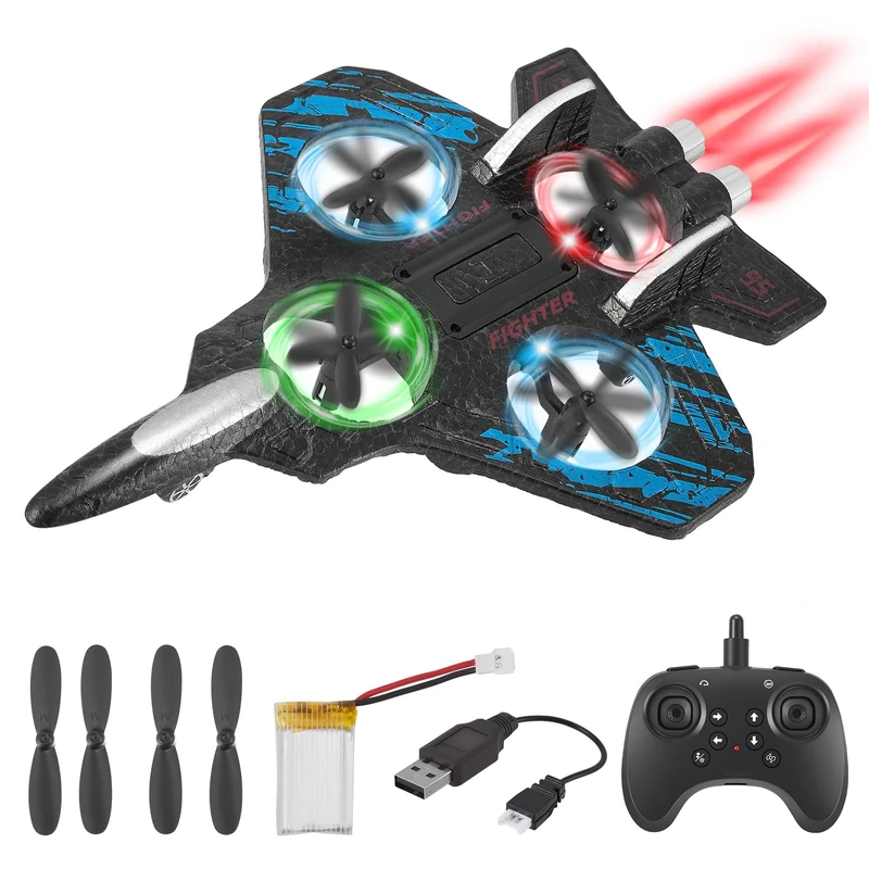 VIHBRAI Foam RC Plane - 2.4GHz, 360 Flip, LED Lights, 20min Flight