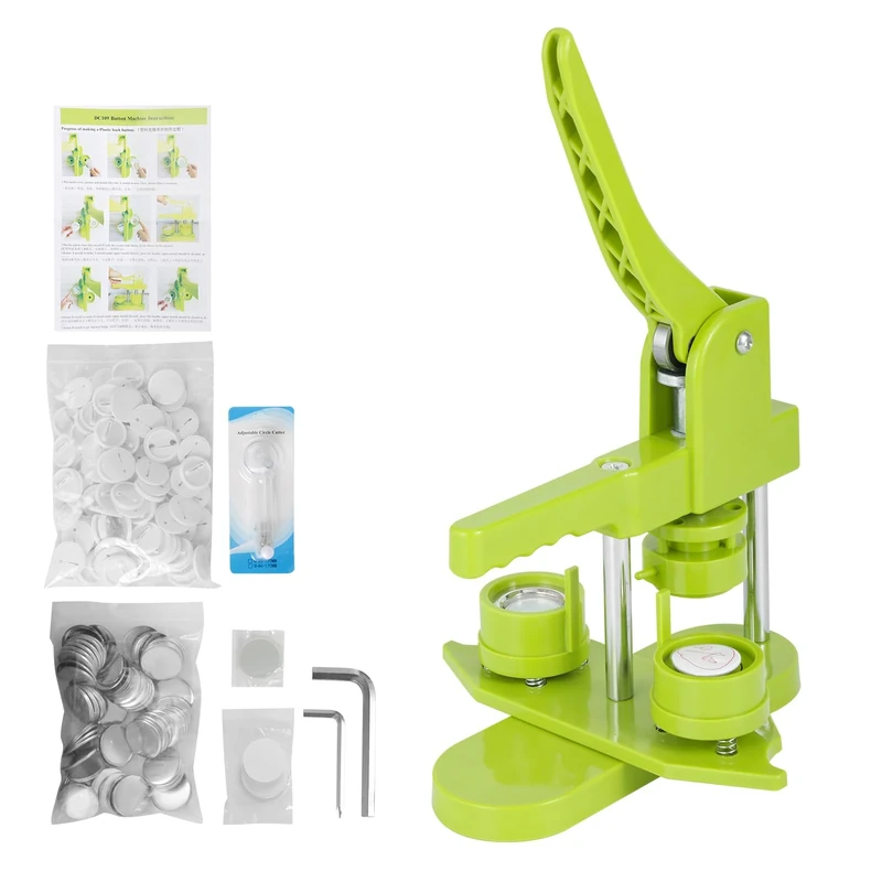 Button Machine 25 mm Button Maker Machine with 100 Button Pieces, Picture & Circle Cutter, Push Pull Press Badge for DIY Gifts, Pin Maker, Button Making