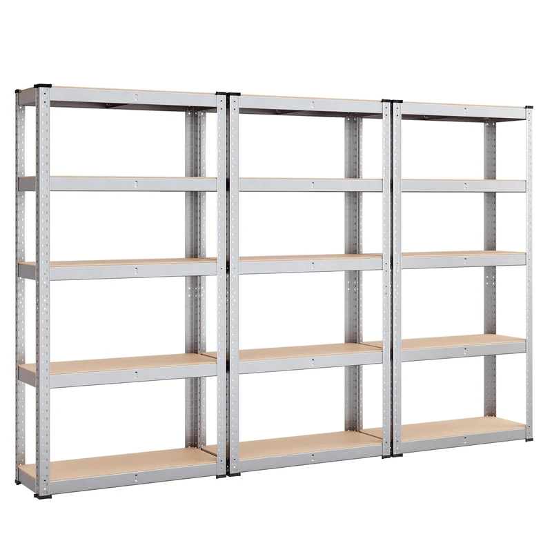 SONGMICS 5-Tier Heavy-Duty Shelving Units, Steel Shelving Units for Storage, Boltless Assembly, for Garage, Shed, Load Capacity 650 kg, 30 x 225 x 150 cm, Silver GLR030E03