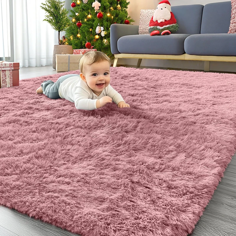 Homaxy Fluffy Shaggy Rugs Living Room, Large Anti Slip Carpet, Machine Washable Soft Thick Pile Bedside Rug for Kids Bedroom, Nursery - Pink, 160 x 220 cm
