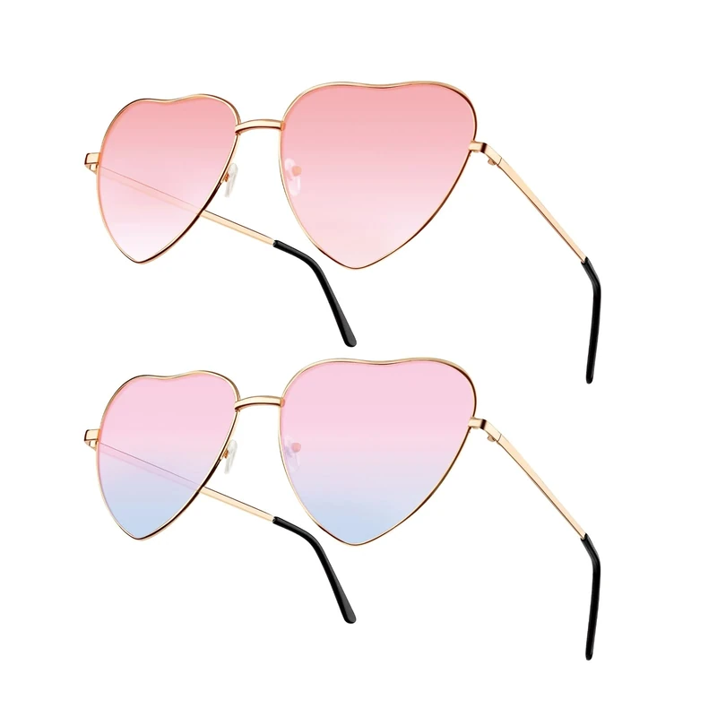 NACHLYNN 2 Pcs Heart Sunglasses - UV385 Protection Metal Frame