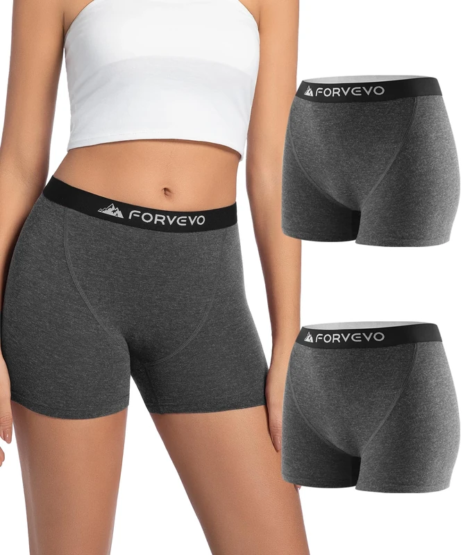 FORVEVO Merino Wool Boxer Briefs for Women 2 pack,Breathable Womens Boyshorts Underwear,Dry Panties for Ladies, Moisture Wicking Soft Comfortable for Office, Hiking, Camping（Darkgrey，L）