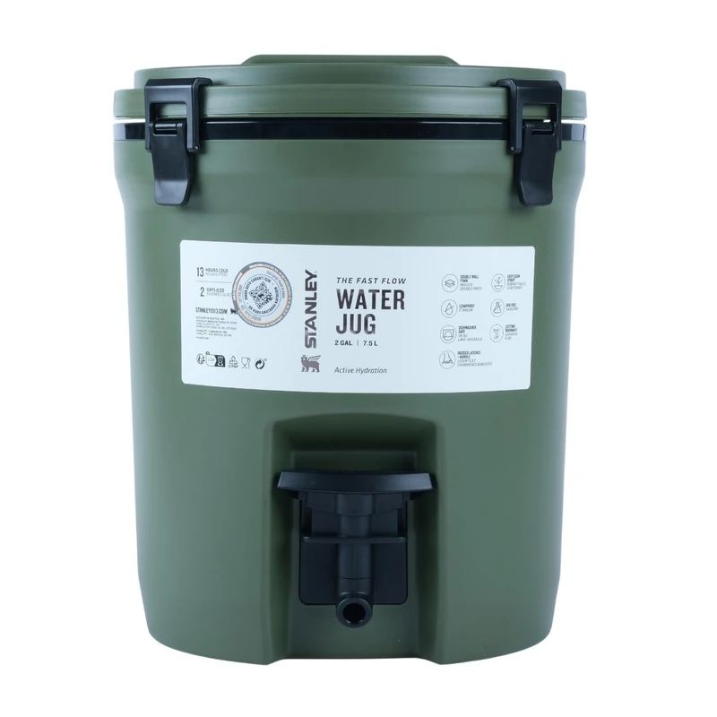 Stanley 1913 Fast-Flow Water Jug 7.5L - Keeps 13 Hours Cold - Ice Cold for 2 Days - BPA Free - Leakproof - Double-Wall Foam - Jug with Rugged Latches and Handle - Dried Pine
