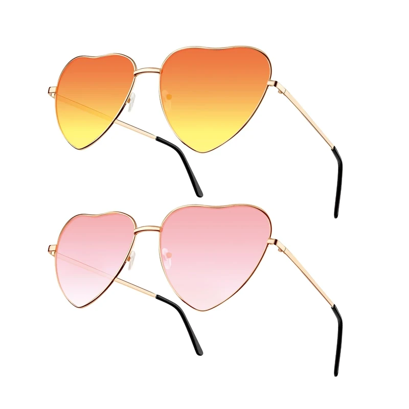NACHLYNN 2 Pcs Heart Sunglasses - Metal Frame UV385 Protection