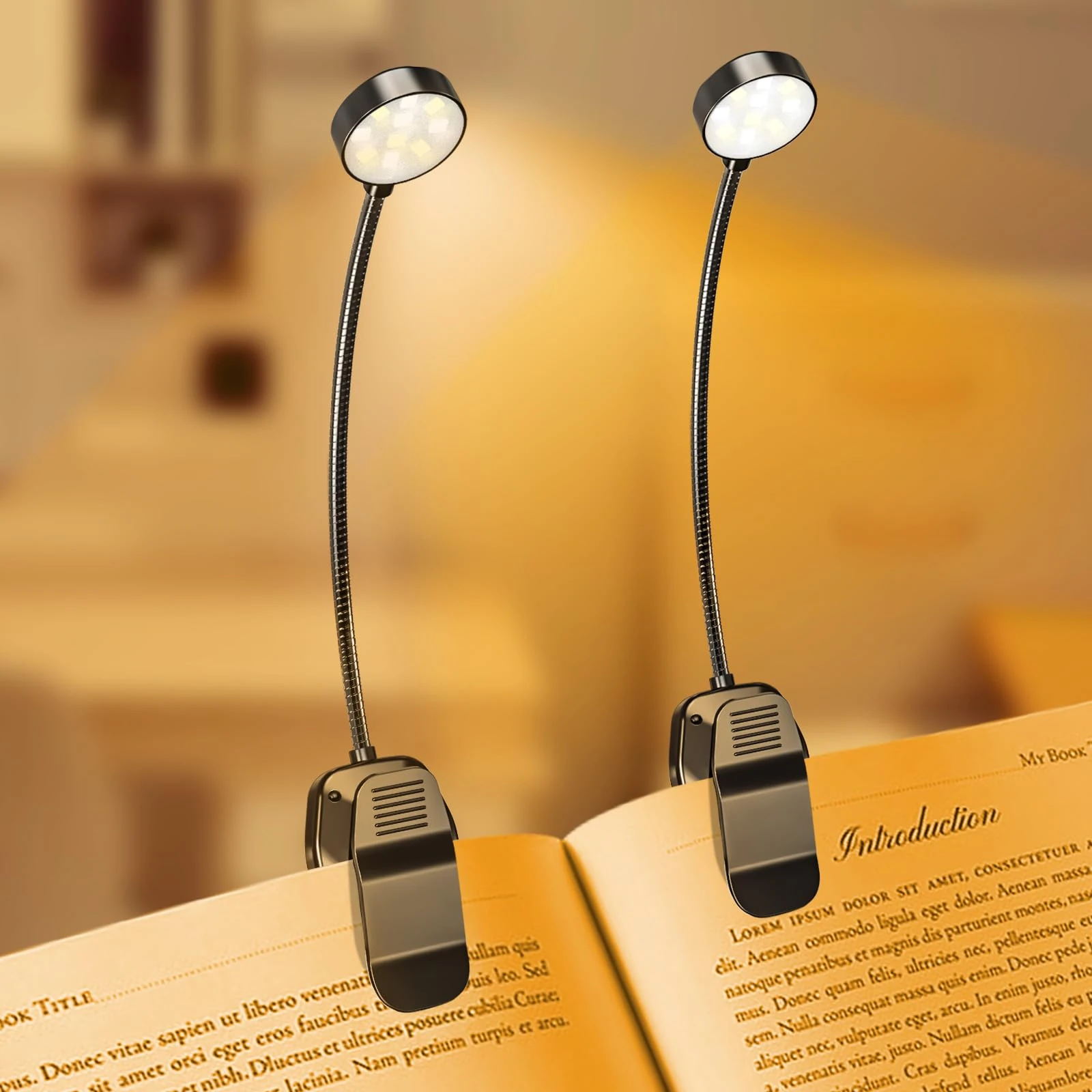 KTEBO® 2 Packs Rechargeable Book Reading Light - Adjustable Brightness,3 Color Temperatures, 30+ Hours Runtime -Eye Care 10 LED Lamp for Reading for Bed, Christmas Gifts for Kids, Book Lovers, Black