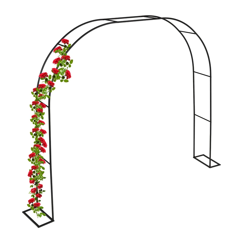 Relaxdays Garden Arbour, Metal, HWD: 210 x 280 x 40 cm, Rose Arch, Archway Trellis for Climbing Plants & Flowers, Black, Steel
