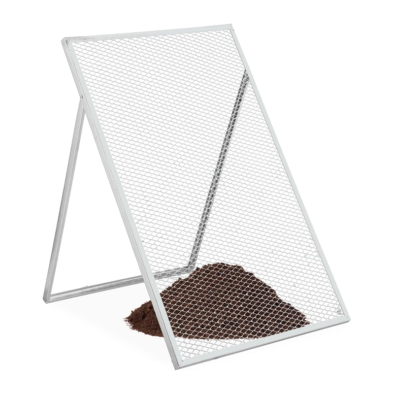 Relaxdays Gardening Sieve, HxW: 100 x 60 cm, Soil Sifter, 15x30 mm Mesh, for Compost & Gravel, Galvanised Steel, Silver