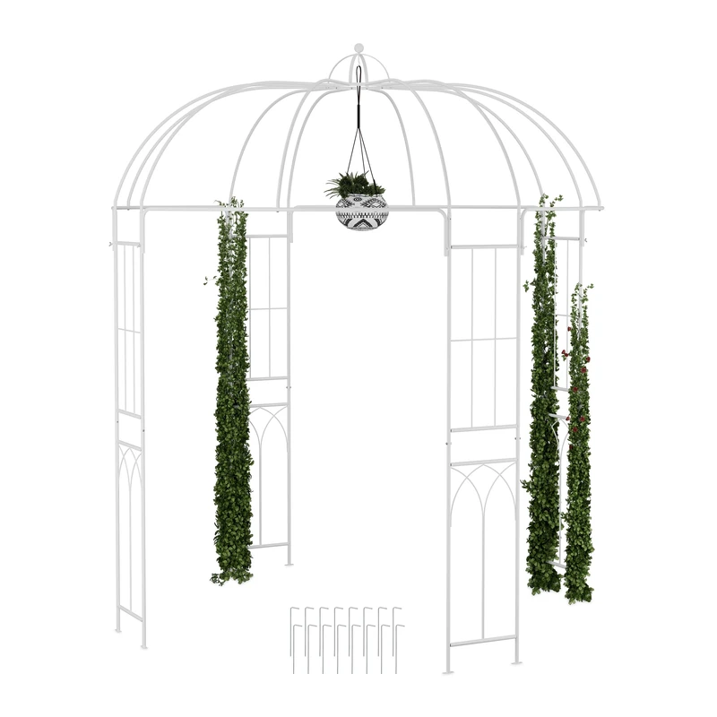 Relaxdays Garden Arbour, Metal Pavilion, HWD: 269x211x211 cm, Patio Gazebo, Climbing Support for Plants, Pergola, White - Image 1