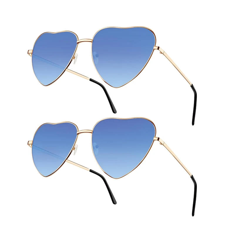 NACHLYNN 2 Pcs Heart Sunglasses - Blue Metal Frame UV385