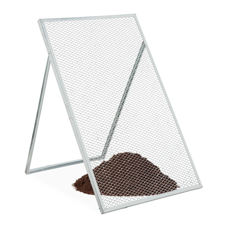 Relaxdays Gardening Sieve, HxW: 100 x 60 cm, Soil Sifter, 15x25 mm Mesh, for Compost & Gravel, Galvanised Steel, Silver, 15 x 25 mm