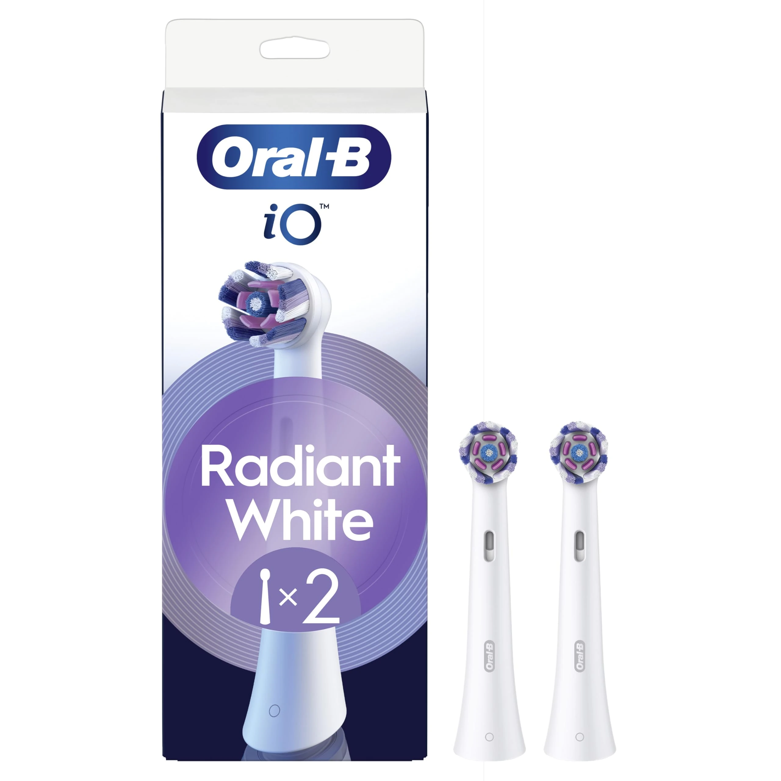 Oral-B iO Series Radiant White, Original Replacement Round Brush Heads, Angled Bristles for Deeper Plaque Removal, Polishing Petals for Teeth Whitening, for Oral-B iO Electric Toothbrushes, 2