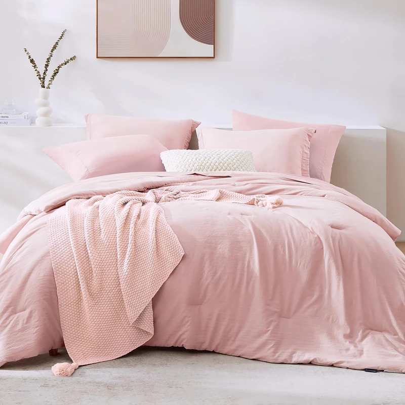 Queen Comforter Set-7 Pieces Soft Prewashed Bed in a Bag Queen Bedding Sets
