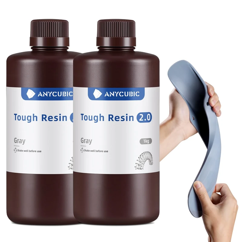 ANYCUBIC Tough Resin 2.0, 3D Printer Resin with Improved Toughness, Strong Elongation and High Flexibility, 3D Resin for 4k/6k/8k/12K/14K LCD/DLP/SLA Resin 3D Printer, Grey 2kg