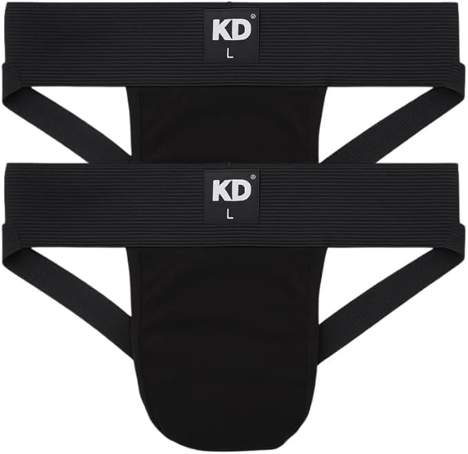 KD Willmax Organic Cotton Jockstrap Gym Supporter – 3” Waistband, Soft & Durable (Black Pack 2, Large)