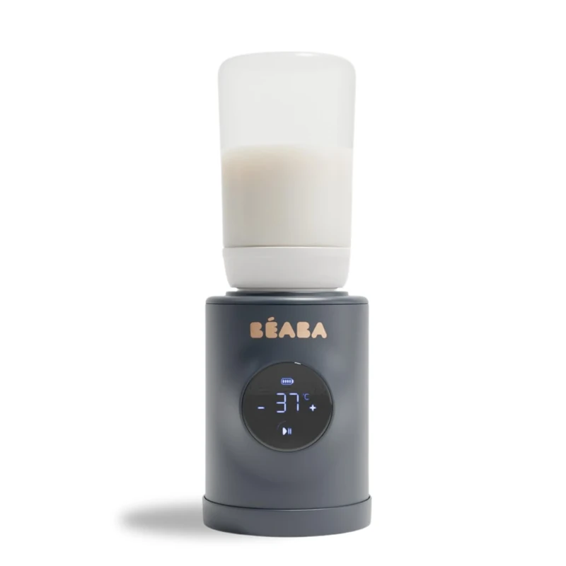 Béaba Milk Nomad, Very-Fast Portable Bottle Warmer on Battery – Heats in -3 Minutes, Adjustable Temperature (21-49°C), Patented Anti-Lump Mixer, USB-C, Compact & Compatible with Bottles