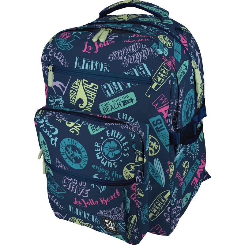 Grafoplás - Large School Backpack, 32X46X24cm, 31 Litres, Padded Area for Laptop, Bigpack Model, Beach Design, Bits&Bobs Pop Up Design, Maximum Ergonomics, blue, XL, SCHOOL