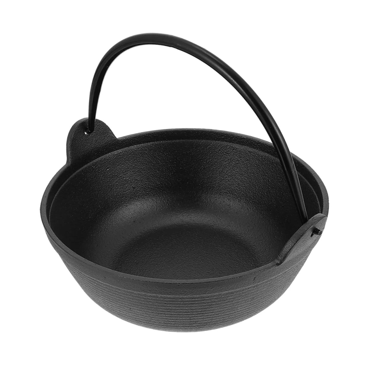 OUNONA Cast Iron Cauldron Pot 19cm Outdoor Cooking Hanging Pot for Camping and Picnic Non-stick Stewing Cookware Single Handle Wrought Iron Stockpot