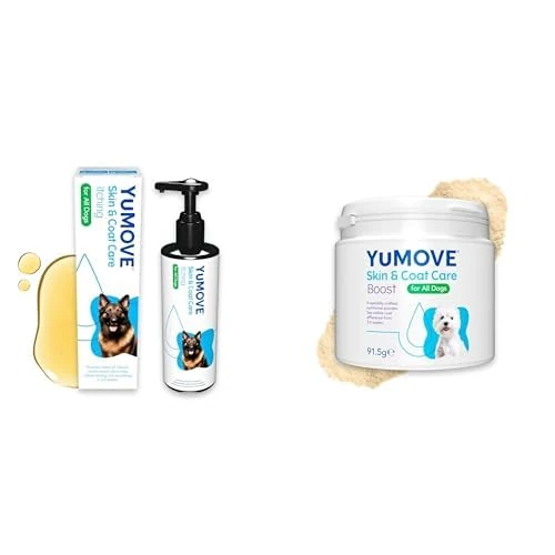 YuMOVE Skin & Coat Care Dog Itchy Skin Relief Supplement Bundle – 1x Anti itch for Dogs and Soothing with Premium Oils, 500ml & 1x Coat, Skin & Nail Boost Powder,180 Scoops, for All Dogs
