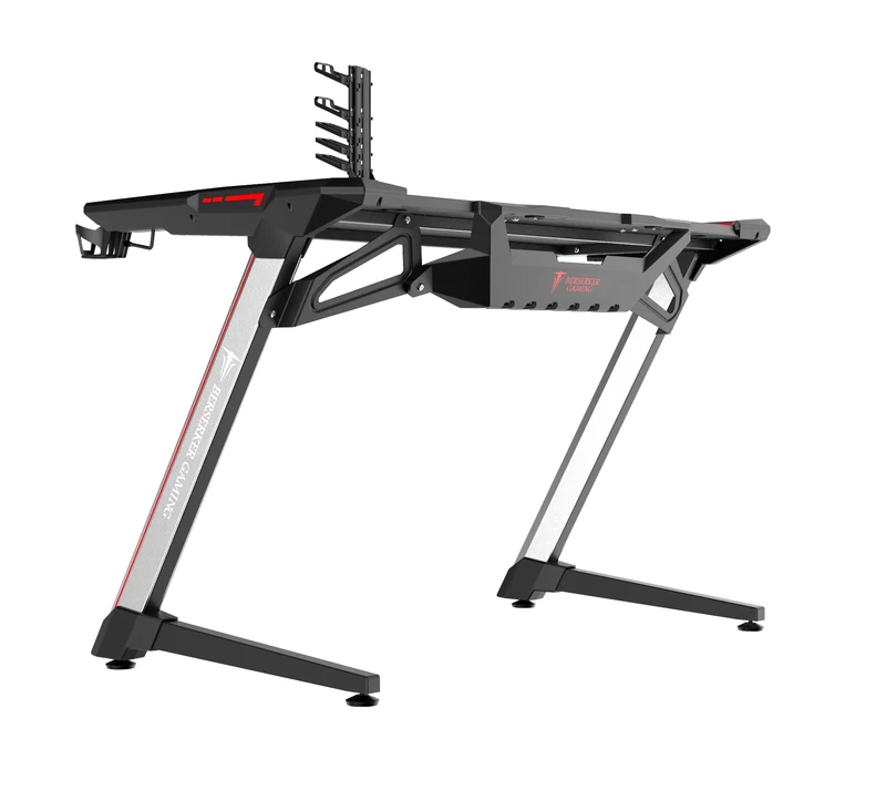 BERSERKER Balder Gaming Desk with RGB Lighting, 120 x 64 x 75 cm, 4 Port USB Hub, Headphone Stand and Cup Holder, Black/Silver - Image 1