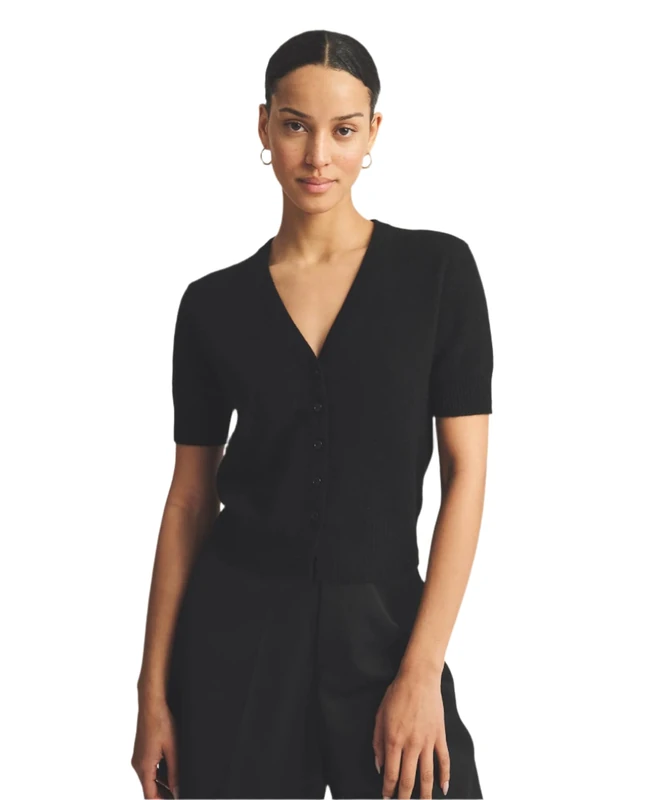 NAADAM Womens Lightweight Cashmere Short Sleeve Cardigan, Black, S