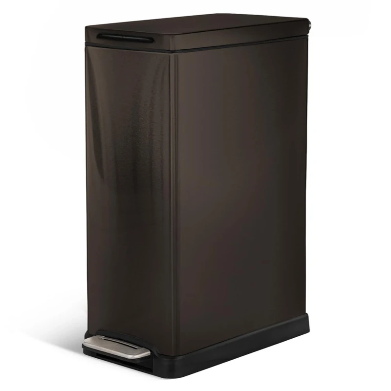 Home Zone Living 12 Gallon Slim Kitchen Trash Can with Slow Close Lid, Stainless Steel, Black