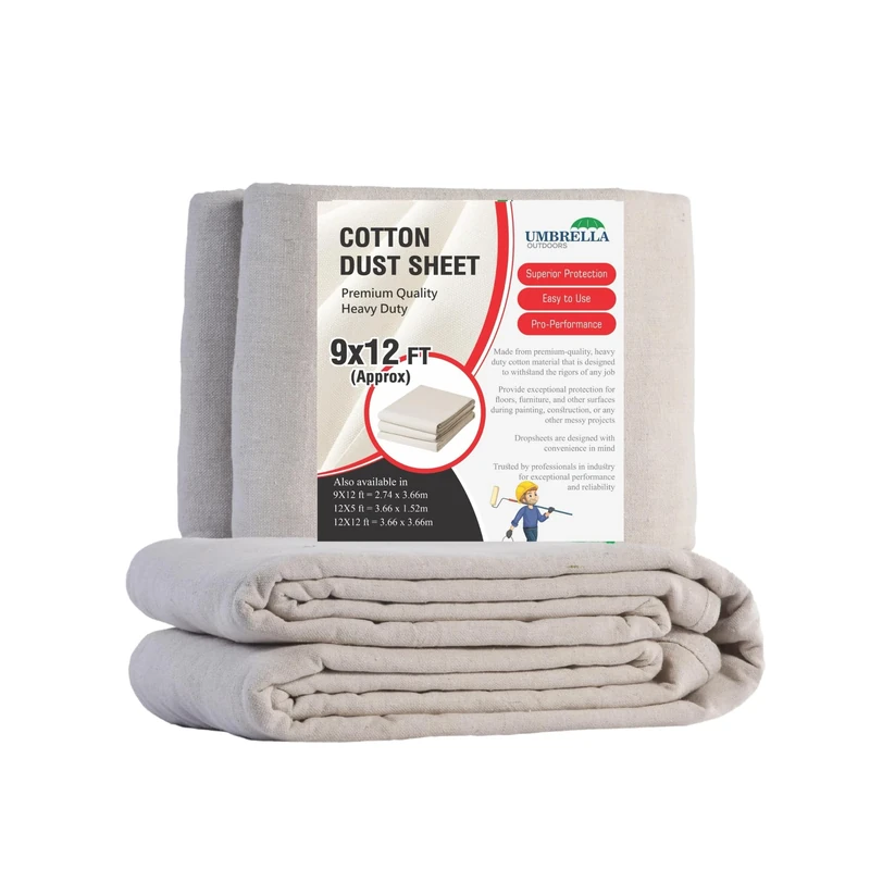 Heavy Duty Cotton Dust Sheets for Decorating Painting Drop Cloths for Furniture, Floor Covering, Dust Covers Durable, Reusable Sheets for Renovation, Construction (Natural Ultra Heavy Weight, 9X12FT)