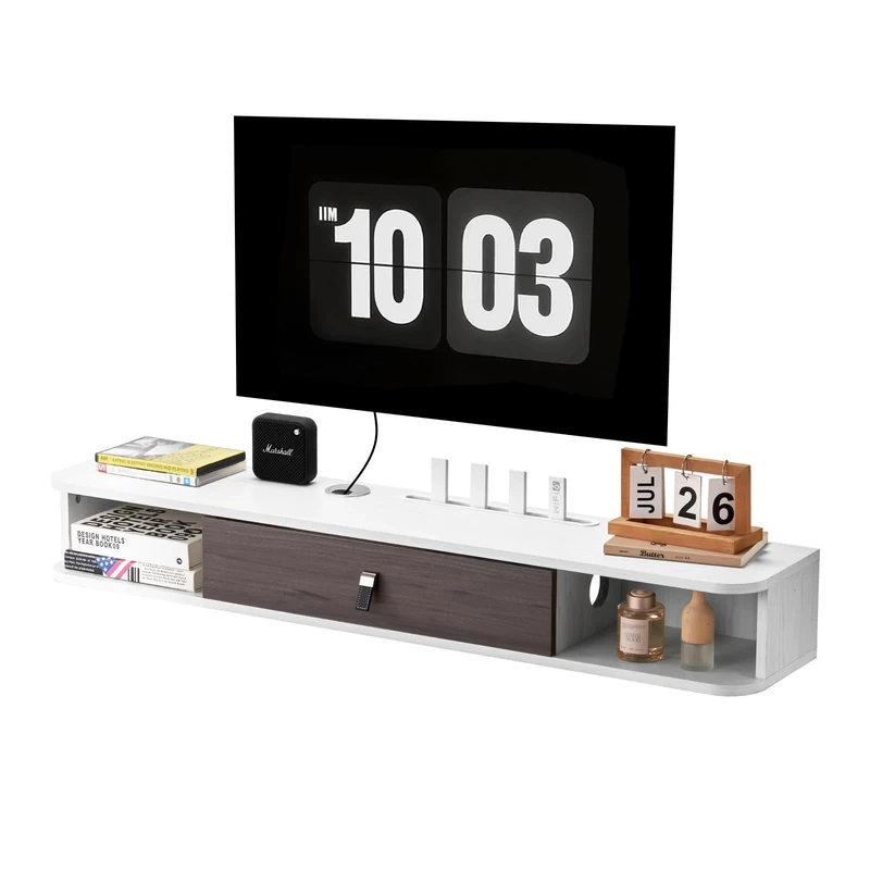 VEVOR Floating TV Stand, 47 in Wall Mount Entertainment Center with Cable Hole, Modern Floating TV Shelf with Storage Cabinet, Particle Board Console for DVD Player, Cable Box, Game Console, White