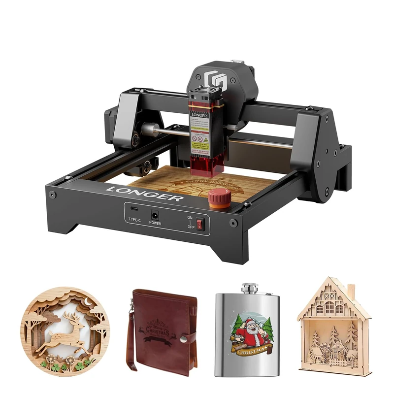 Longer Ray5 Mini Laser Engraver 12000mm/min High Speed for Wood, Metal, Acrylic, Leather, DIY CNC, Engraving Area 140x130mm, WiFi, Emergency Stop Safety (3.5W)