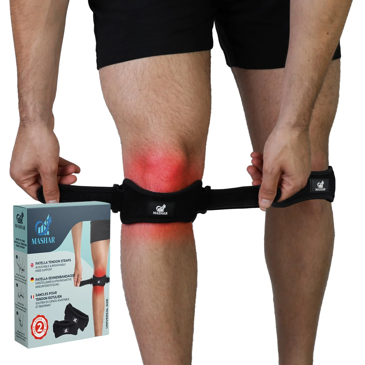 2 Pack Patella Tendon Knee Straps for Knee Pain Relief – Adjustable Tendon Support Brace for Running, Basketball, Hiking, Tennis, Squats, Volleyball, Jumper’s Knee & Tendonitis – For Men & Women