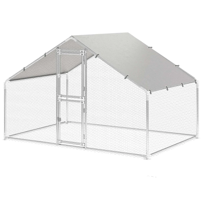 YITAHOME Chicken Run Galvanised Walk-in Chicken Coop with Safety Lock Hen Poultry House Cage Pet Playpen Garden with Water-Resist Cover, 3 x 2 x 2m