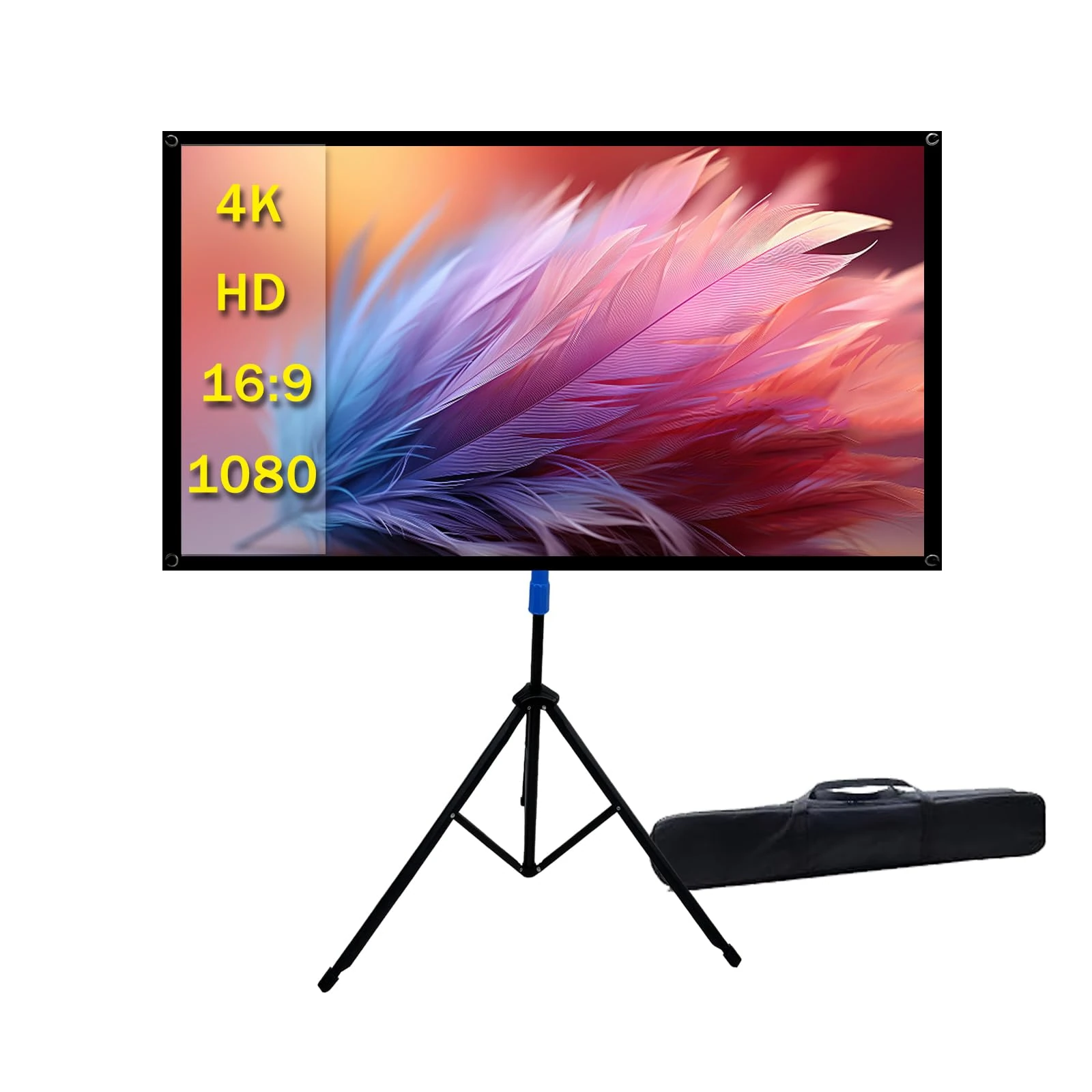 Projector Screen with Stand Outdoor 80 inch 4K HD 1.5-Gain Wrinkle-Resistant Movie Screen, 160° Viewing Angle, Projection Screen for Movie Night and Indoor 80in