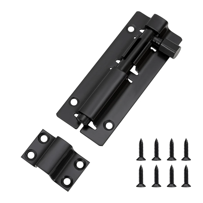 JelKen Door Lock Bolts 4"(100mm), Heavy Duty Black Door Latch Slide Bolts Lock with Screws for Bathroom Bedroom Shed Garden Toilet, 4 Inch