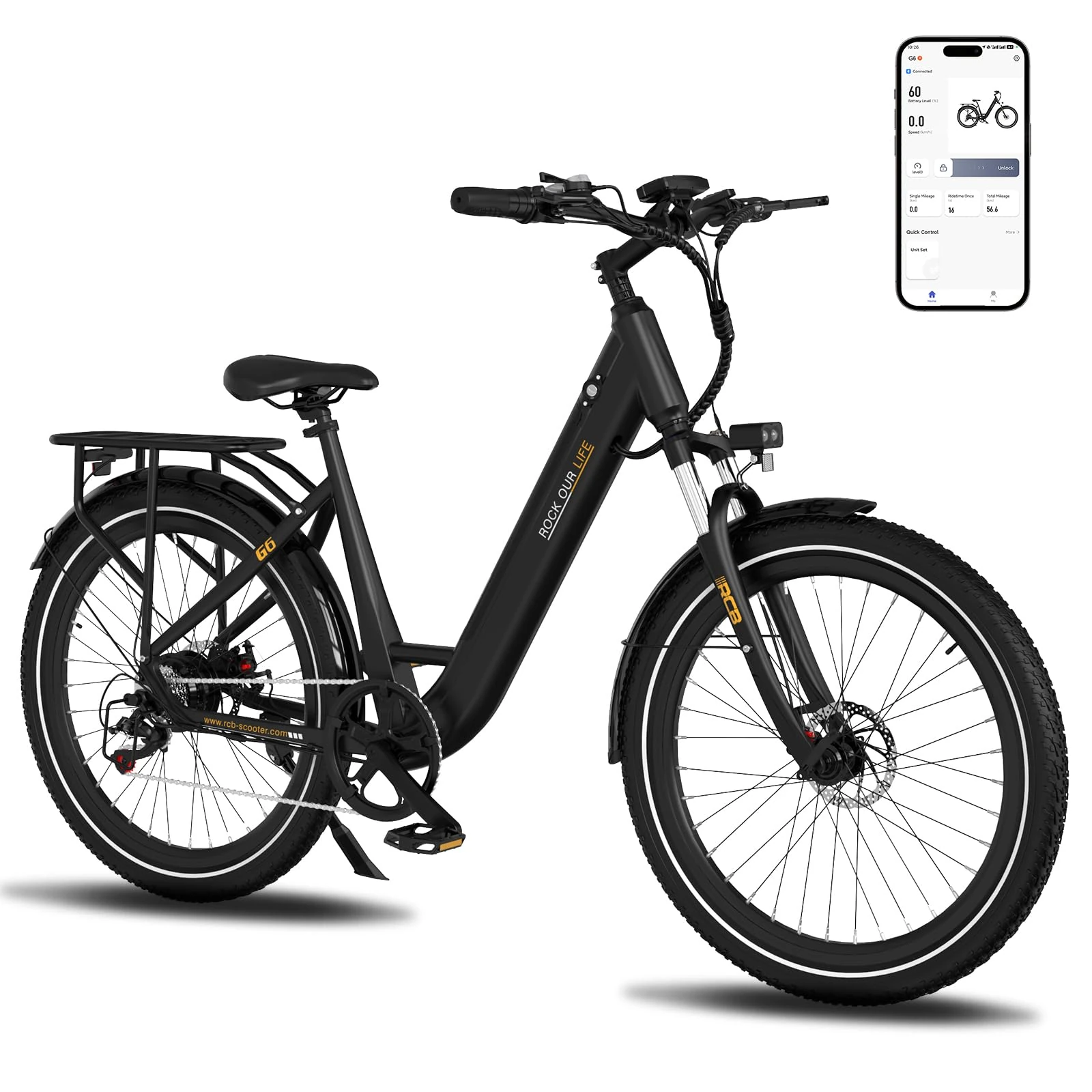 RCB G6 Electric Bike, 27.5-inch City E-Bike, NFC/APP Start, 36 V 10.4Ah Removable Battery,40-50 km range,Electric Commuter Bicycle for Adults Men and Women