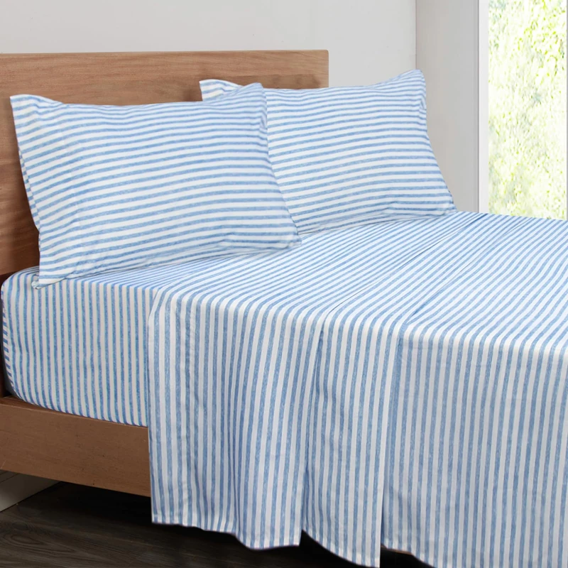 Mejoroom Striped Full Size Sheets - 1800TC Luxury Full Sheets with 16 Inch Deep Pocket - Premium Bedding Collection - Extra Soft, Breathable, Wrinkle, Fade & Stain Resistant - 4 Piece (Blue Stripe)