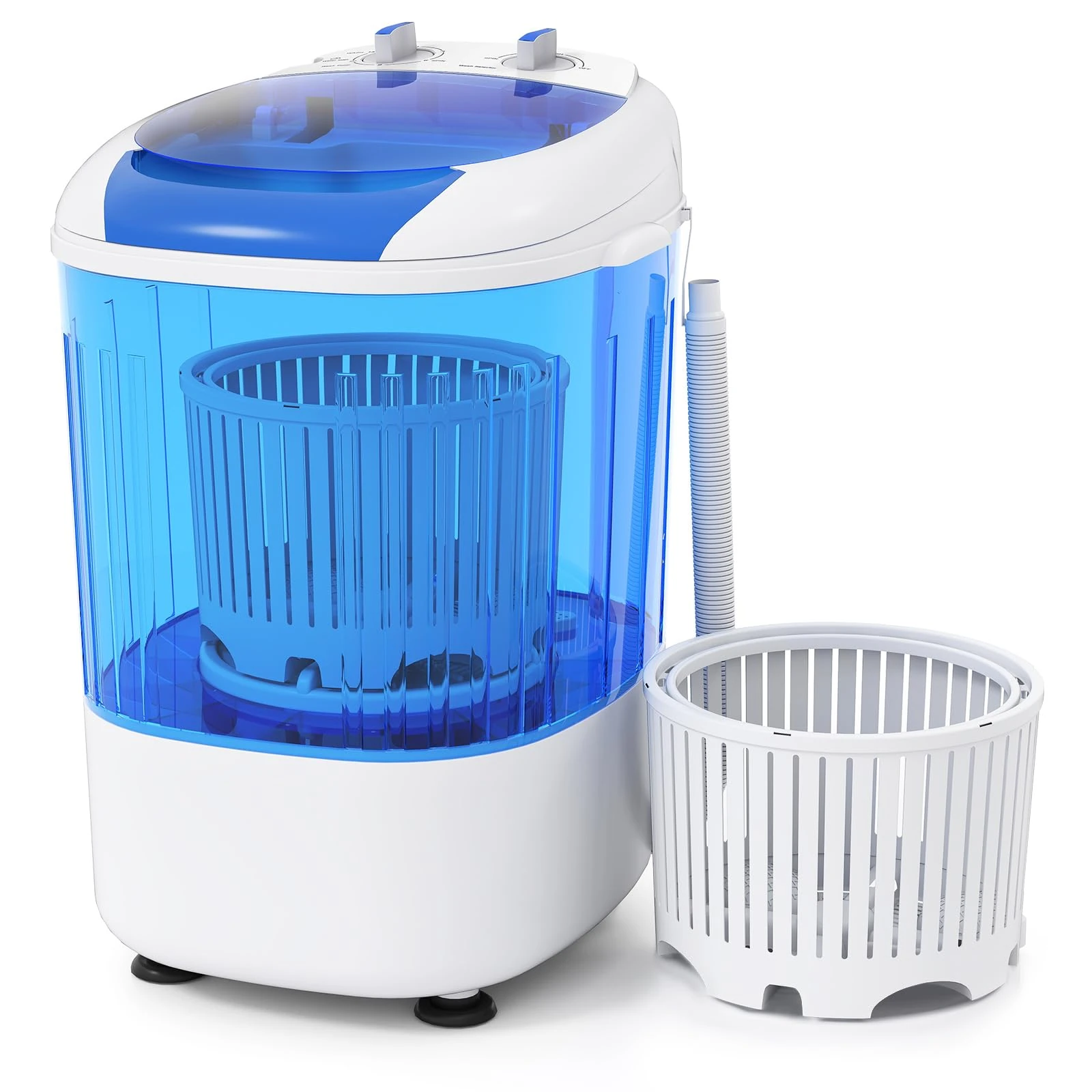 TANGZON 2-in-1 Portable Washing Machine, Single Tub Small Washer Spin Dryer with Timing Function, Compact Laundry Machine for Camping Caravan Dorms Apartments (2 Knobs, 15 min Wash, 6 min Spin, Blue)