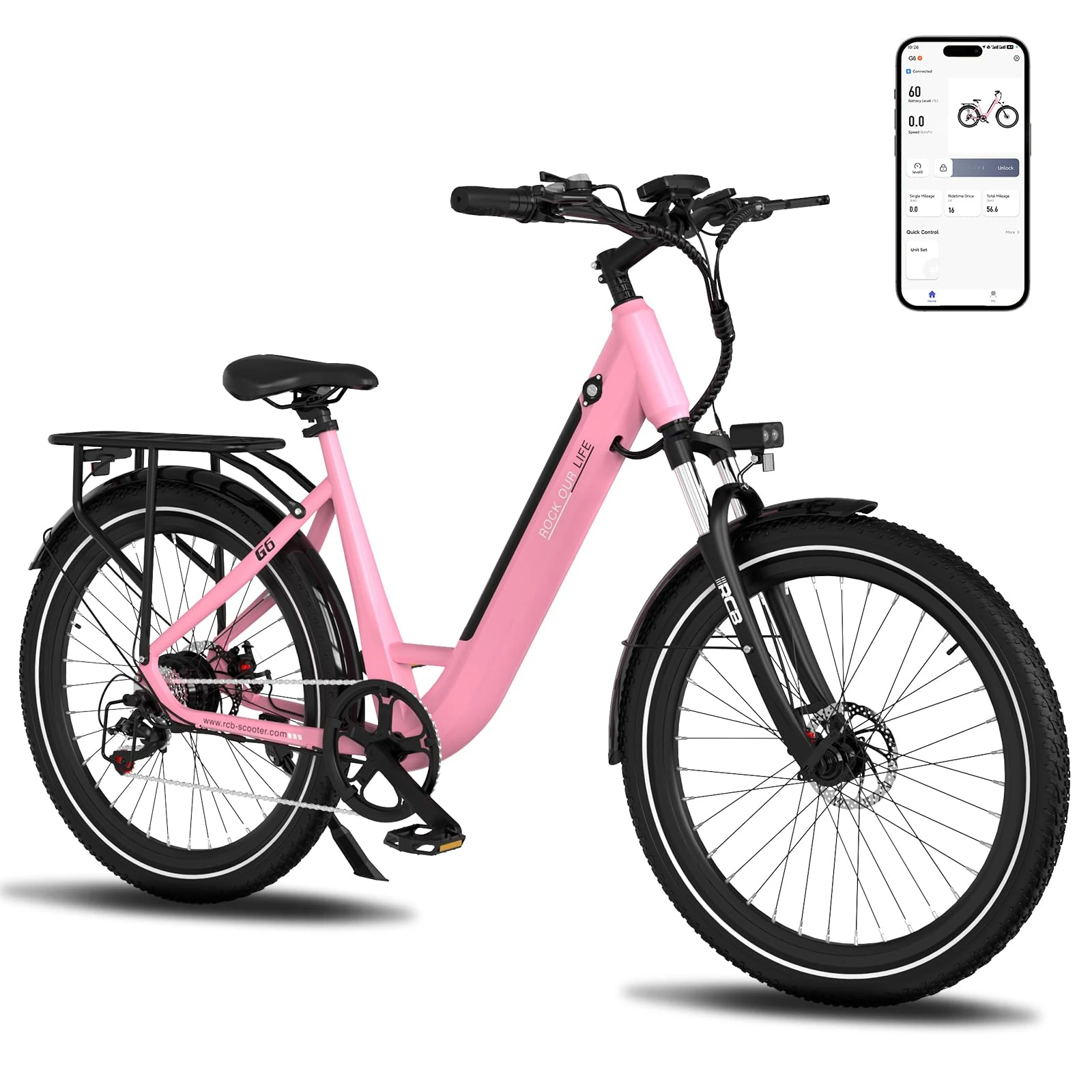 RCB G6 Electric Bike, 27.5-inch City E-Bike, NFC/APP Start, 36 V 10.4Ah Removable Battery,40-50 km range,Electric Commuter Bicycle for Adults Men and Women