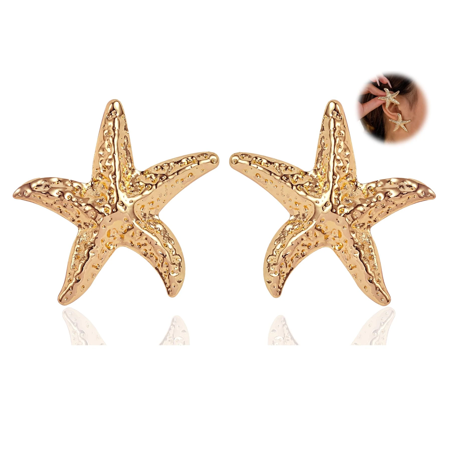 AVYRING Gold Starfish Earrings for Women, Hypoallergenic Stainless Steel Stud, Summer Vacation Style for Daily, Party & Beach Wear