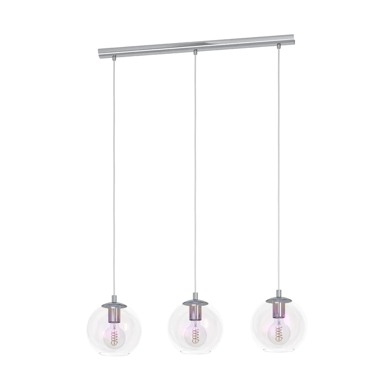 Eglo Pendant Lighting Ariscani 2, 3-Light Hanging lamp for Dining Table, Iridescent Ceiling Light Fitting Living Room, Chrome Coloured Metal and Shimmering Glass, E27 Socket, 76.5 cm