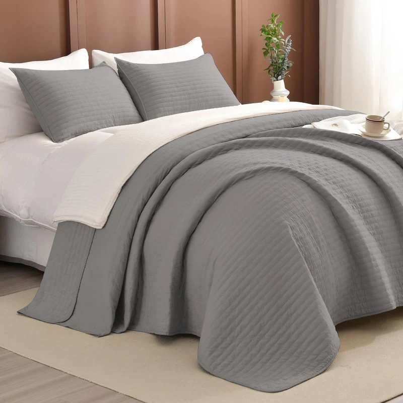 Masaca Oversized King Quilt 120x120,Grey Lightweight Oversized King Bedspread,3 Piece Extra Large Modern Gray California King Coverlet Set Ultra Soft