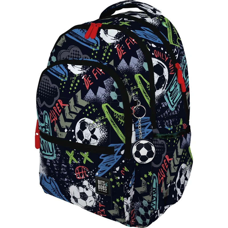 Grafoplás - School Backpack Three Compartments, 33 x 46 x 22.5 cm, 30 Litres, Padded Area for Laptop, Roomy Model, Match Design, Bits & Bobs Pop Up Design, Perfect for School Supplies, blue, L, SCHOOL