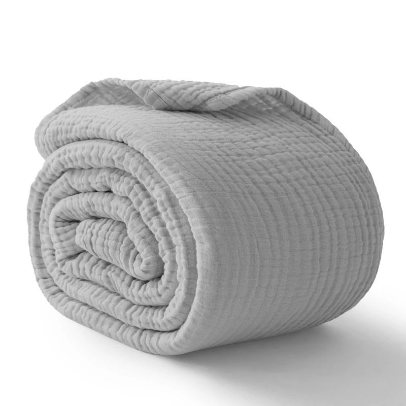 Kozyhvn 100% Cotton Muslin Blanket Twin 66" x 90", Breathable and Lightweight Cotton Twin Blankets for Couch, Soft Cooling Summer Gauze Blanket for Adults All Season, Light Grey