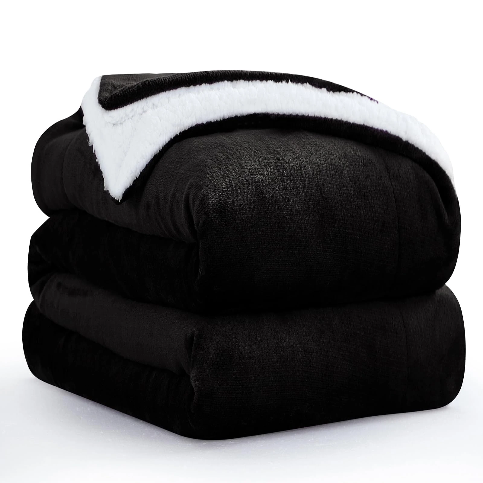 Aisbo Sherpa Fleece Throw Blanket King Size - Thick Warm Soft Black Extra Large Blankets for Bed, 200x240cm Fluffy Microfiber Solid Blanket for Sofas Couch