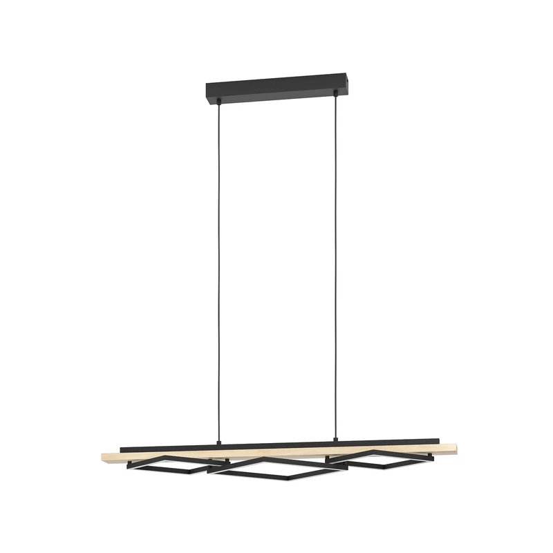 Eglo LED Pendant Lighting Boyal, 3-Light Hanging lamp for Dining Table, Ceiling Light Fitting Living Room, Light Wood and Black Metal, FSC Certified, Warm White