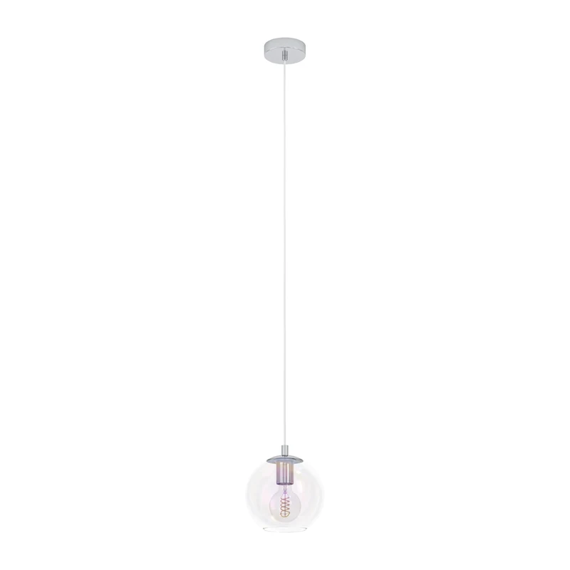 Eglo Pendant Lighting Ariscani 2, Iridescent Hanging lamp for Dining Table, Ceiling Light Fitting Living Room, Chrome Coloured Metal and Shimmering Glass, E27 Socket, Ø 20 cm