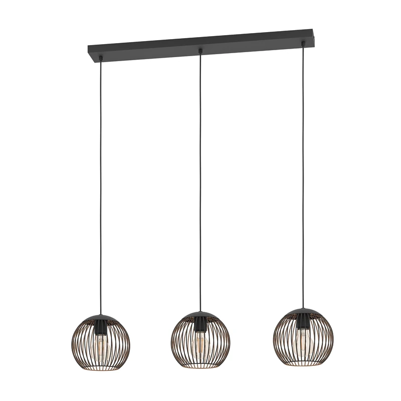 Eglo Pendant Lighting Almanzora, 3-Light Hanging lamp for Dining Table, Ceiling Light Fitting Living Room, Black and Copper Coloured Metal, E27 Socket, 90 cm