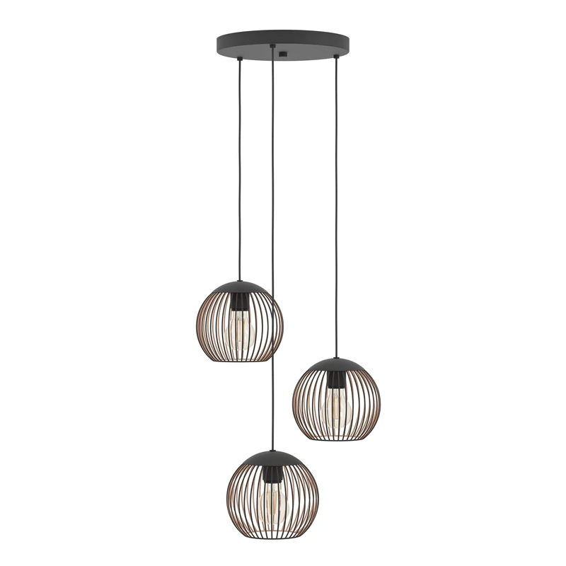 Eglo Cluster Pendant Lighting Almanzora, 3-Light Hanging lamp for Dining Table, Ceiling Light Fitting Living Room, Black and Copper Coloured Metal, E27 Socket, Ø 46.5 cm