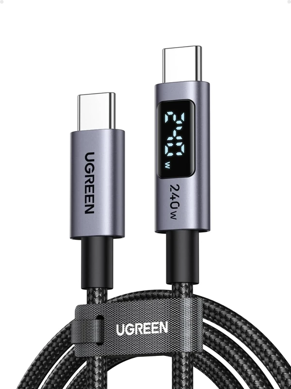 UGREEN 240W USB C to USB-C Cable with Digital Display PD 3.1 Type C to C Fast Charging Cable Compatible with MacBook Pro M4/Air, iPad Pro 2025, HP EliteBook, iPhone Air/17/16, Galaxy S25, 3M