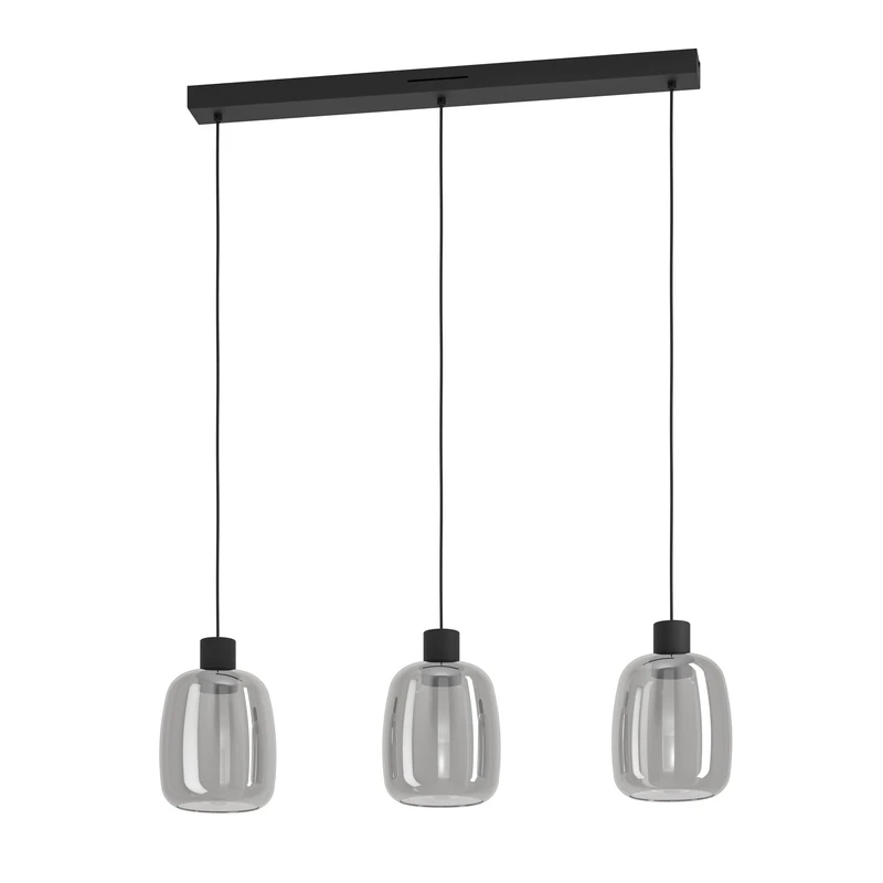 Eglo Connect.z Smart-Home LED Pendant Light Molochio-Z, 3-Light Hanging lamp Made of Black Metal and Smoked Glass, ZigBee, app and Alexa Voice Control, Warm White-Cold White, RGB, dimmable
